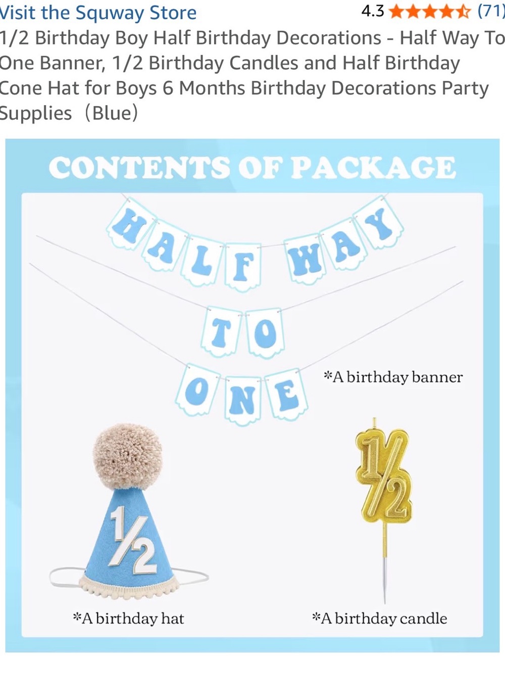 Blue "Half Way to One" Birthday Party Kit - Blue